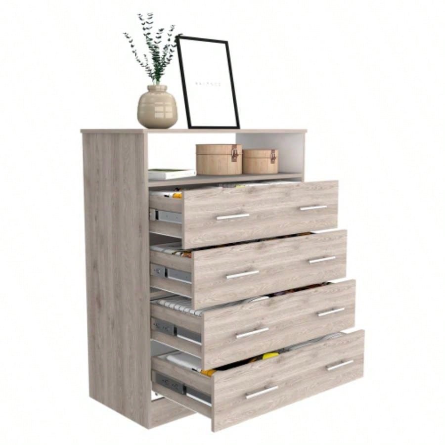 Four Drawer Dresser Wuju, Bedroom, Light Gray/ White
