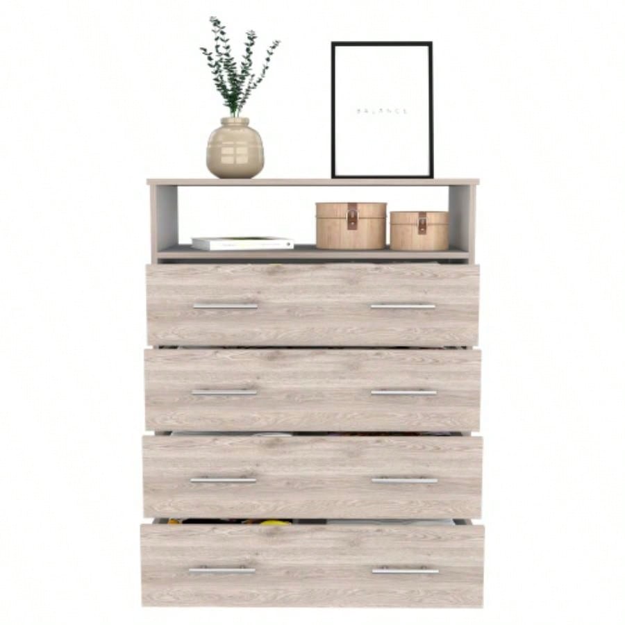 Four Drawer Dresser Wuju, Bedroom, Light Gray/ White