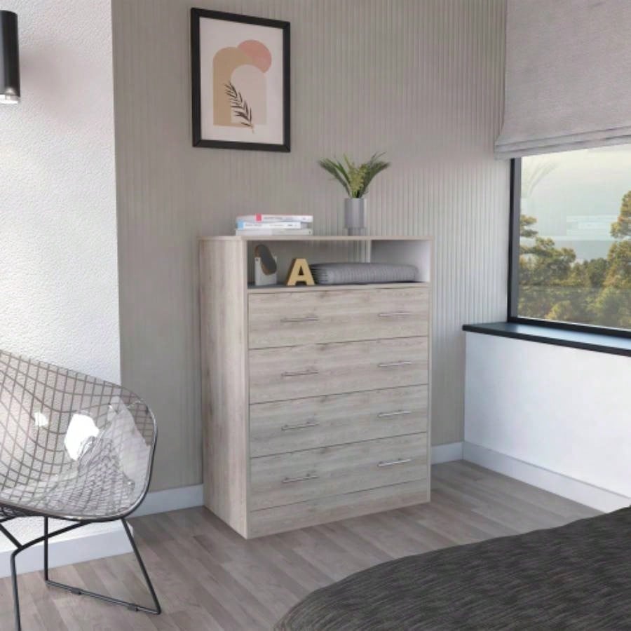 Four Drawer Dresser Wuju, Bedroom, Light Gray/ White