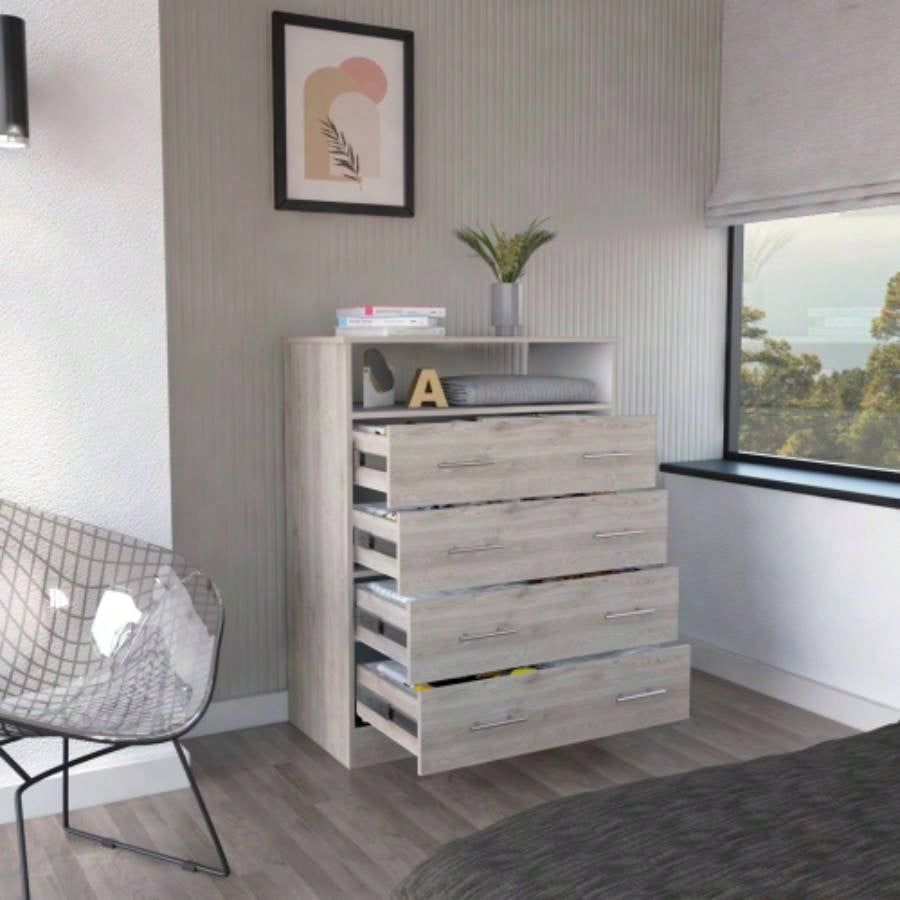 Four Drawer Dresser Wuju, Bedroom, Light Gray/ White