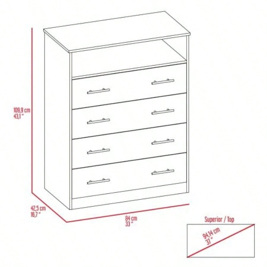 Four Drawer Dresser Wuju, Bedroom, Light Gray/ White