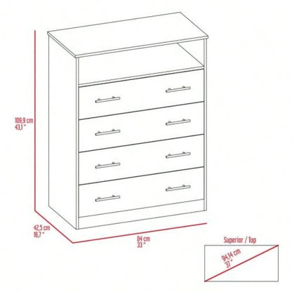 Four Drawer Dresser Wuju, Bedroom, Light Gray/ White