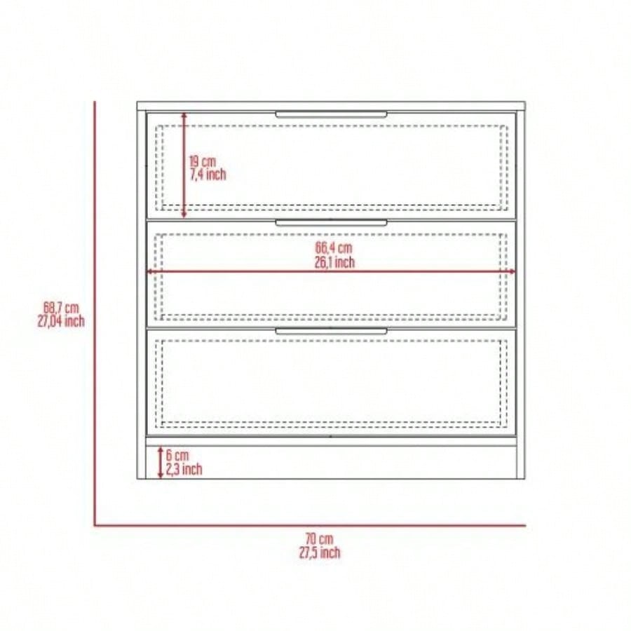 3 Drawers Dresser Maryland, Superior Top, Light Gray