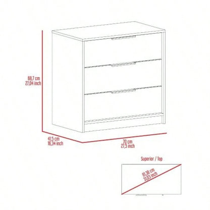 3 Drawers Dresser Maryland, Superior Top, Light Gray