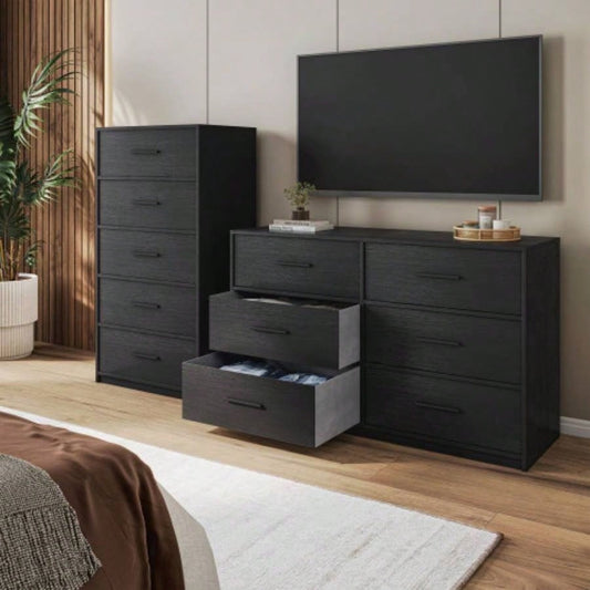 6 - Drawer Dresser with Large Fabric Drawers, Black