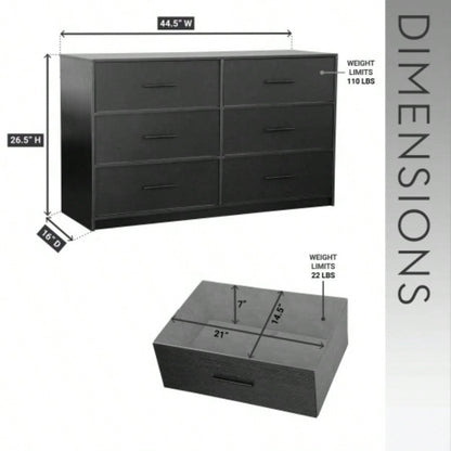 6 - Drawer Dresser with Large Fabric Drawers, Black