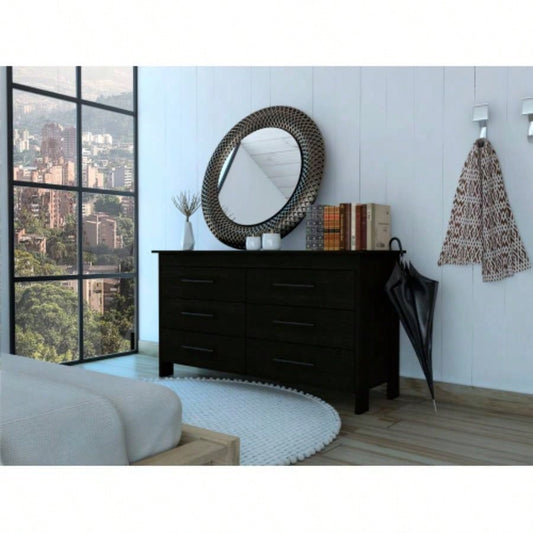 Double Dresser, Four, 6 Drawer, Superior Top, Black