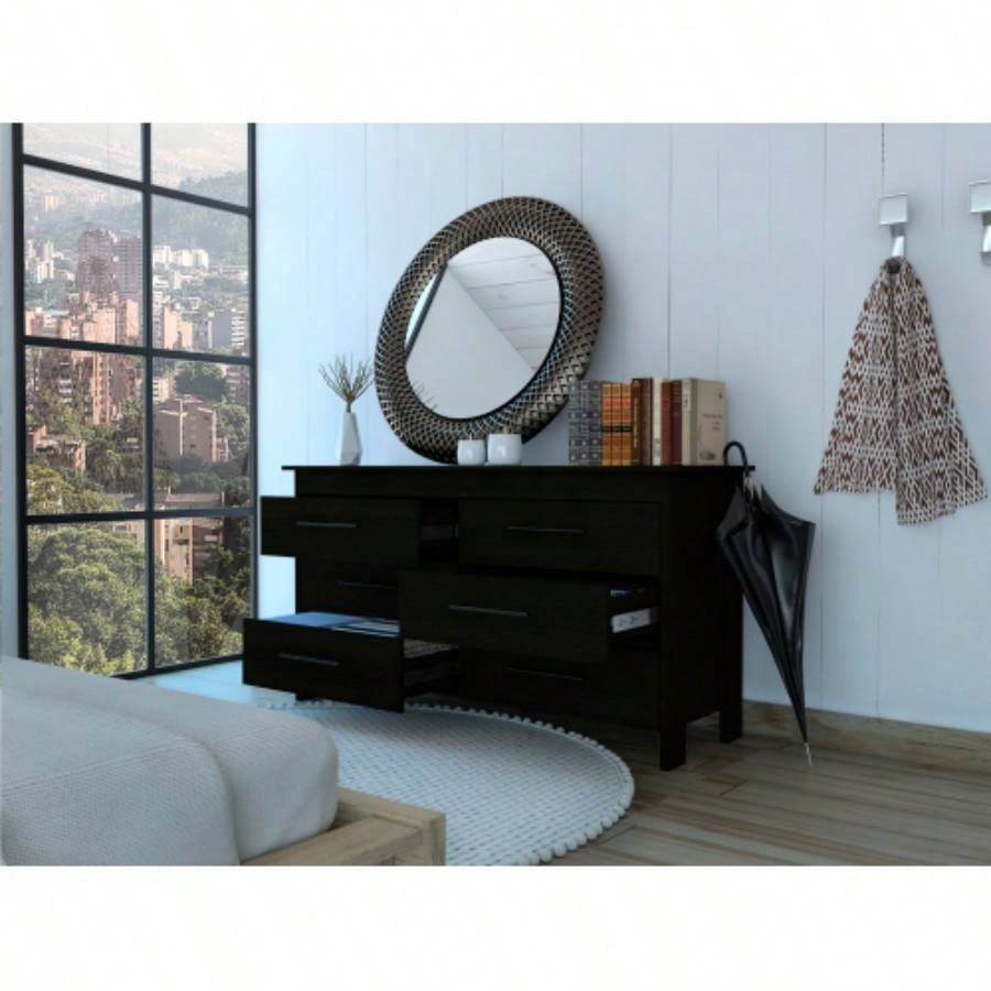 Double Dresser, Four, 6 Drawer, Superior Top, Black