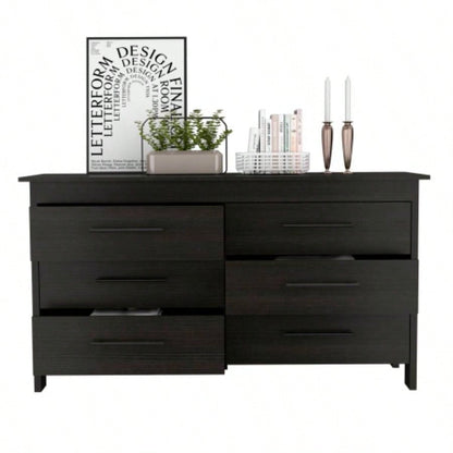 Double Dresser, Four, 6 Drawer, Superior Top, Black