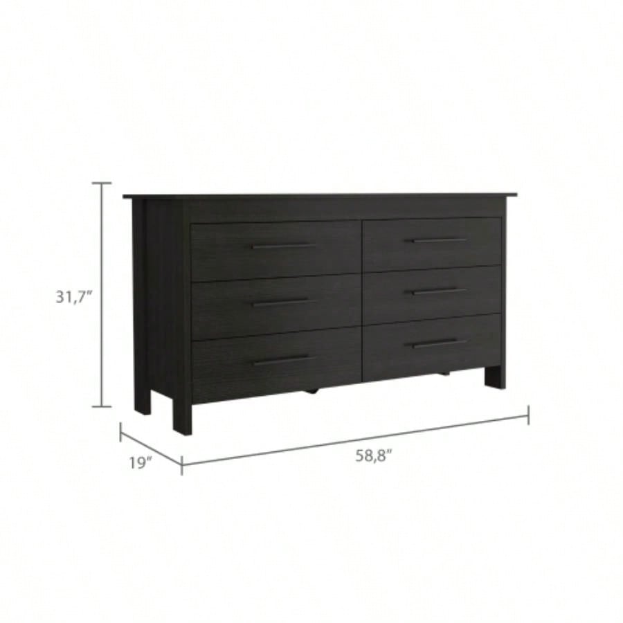 Double Dresser, Four, 6 Drawer, Superior Top, Black