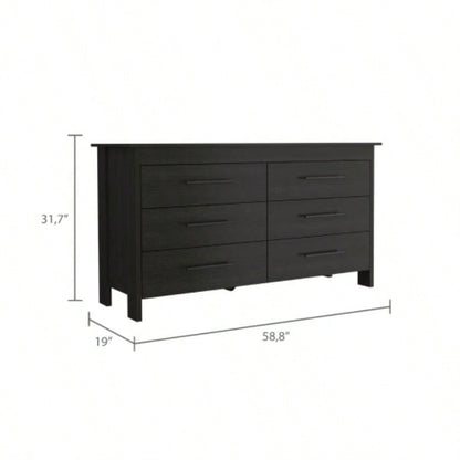 Double Dresser, Four, 6 Drawer, Superior Top, Black