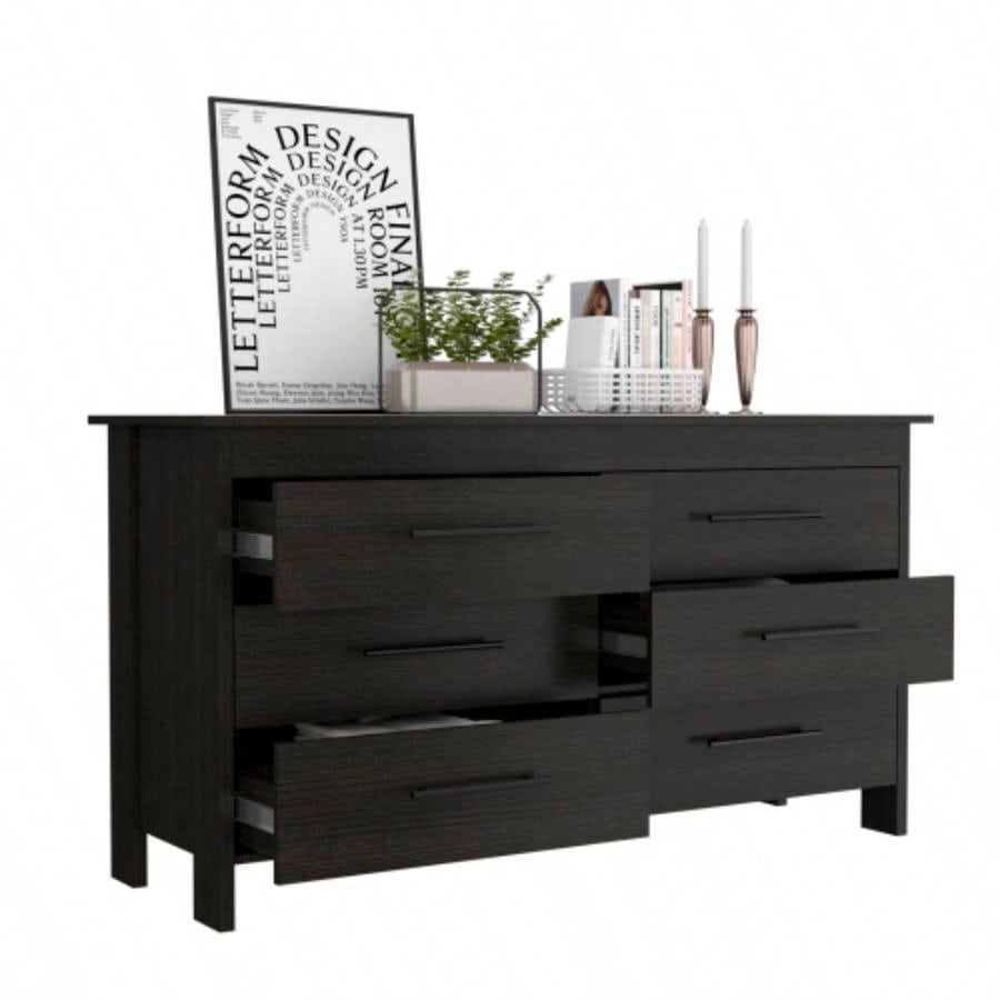 Double Dresser, Four, 6 Drawer, Superior Top, Black