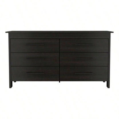 Double Dresser, Four, 6 Drawer, Superior Top, Black