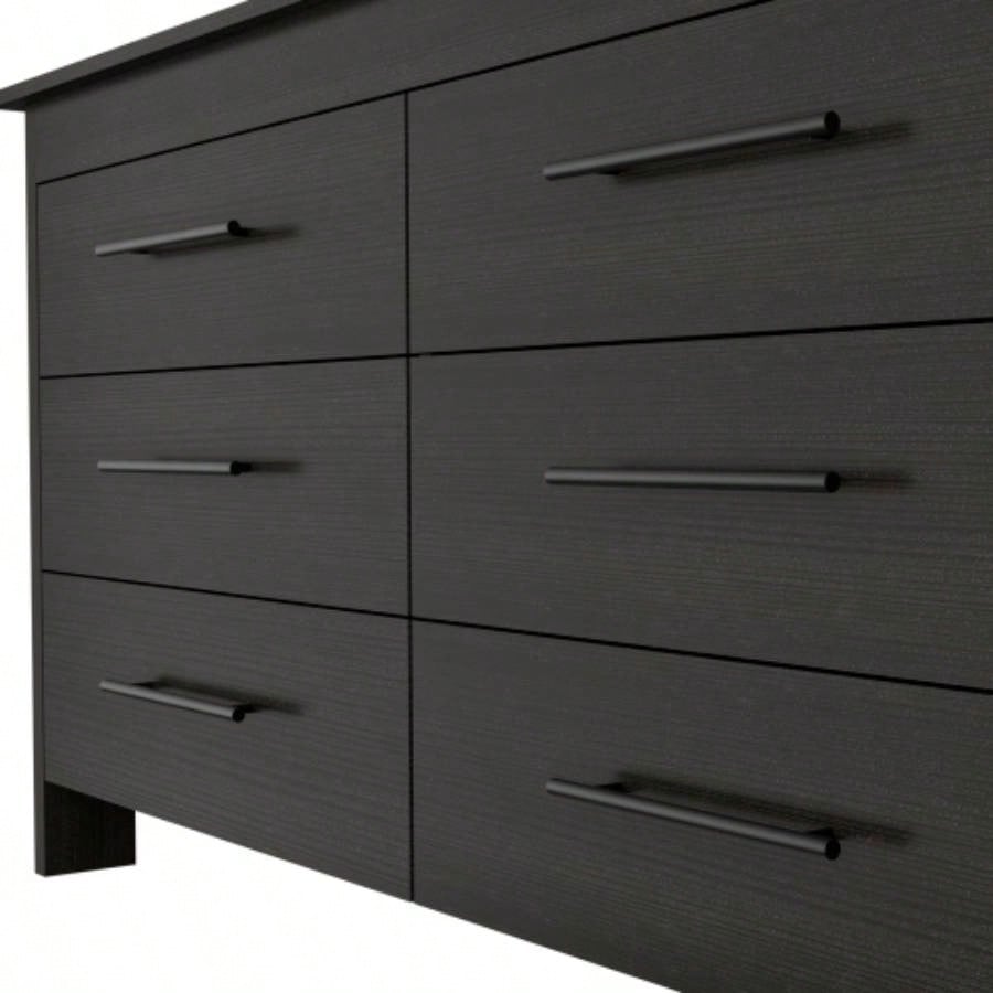 Double Dresser, Four, 6 Drawer, Superior Top, Black
