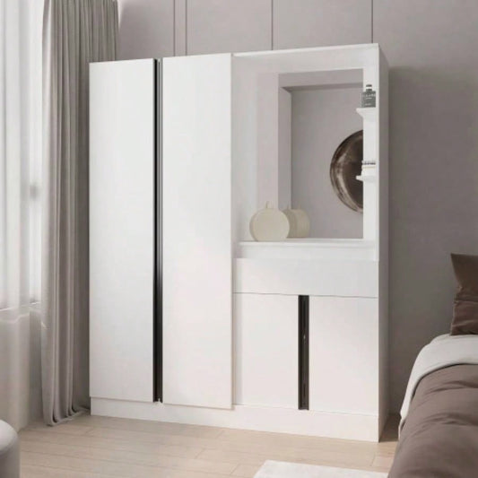 CaneMulti - Functional Wardrobe with Vanity Mirror and Storage, White