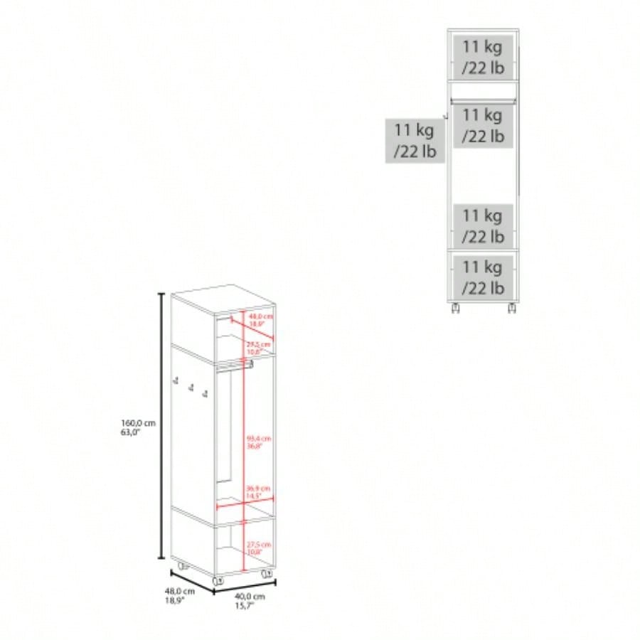 Summit Wardrobe in melamine with mirror, door and open storage