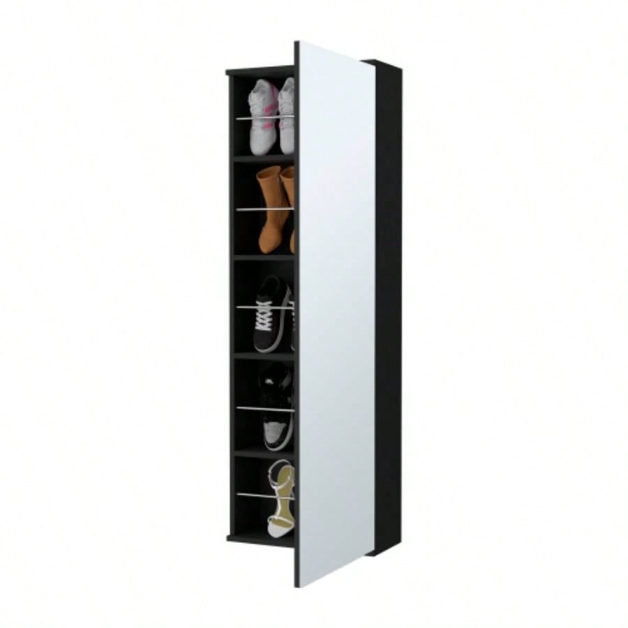 Wall Mounted Shoe Rack, Mirror, Five Shelves, Ten Shoes Capacity