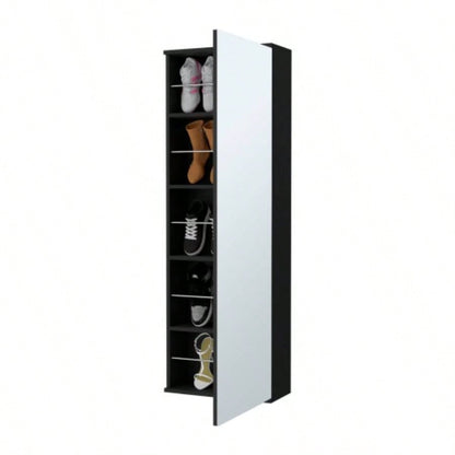 Wall Mounted Shoe Rack, Mirror, Five Shelves, Ten Shoes Capacity