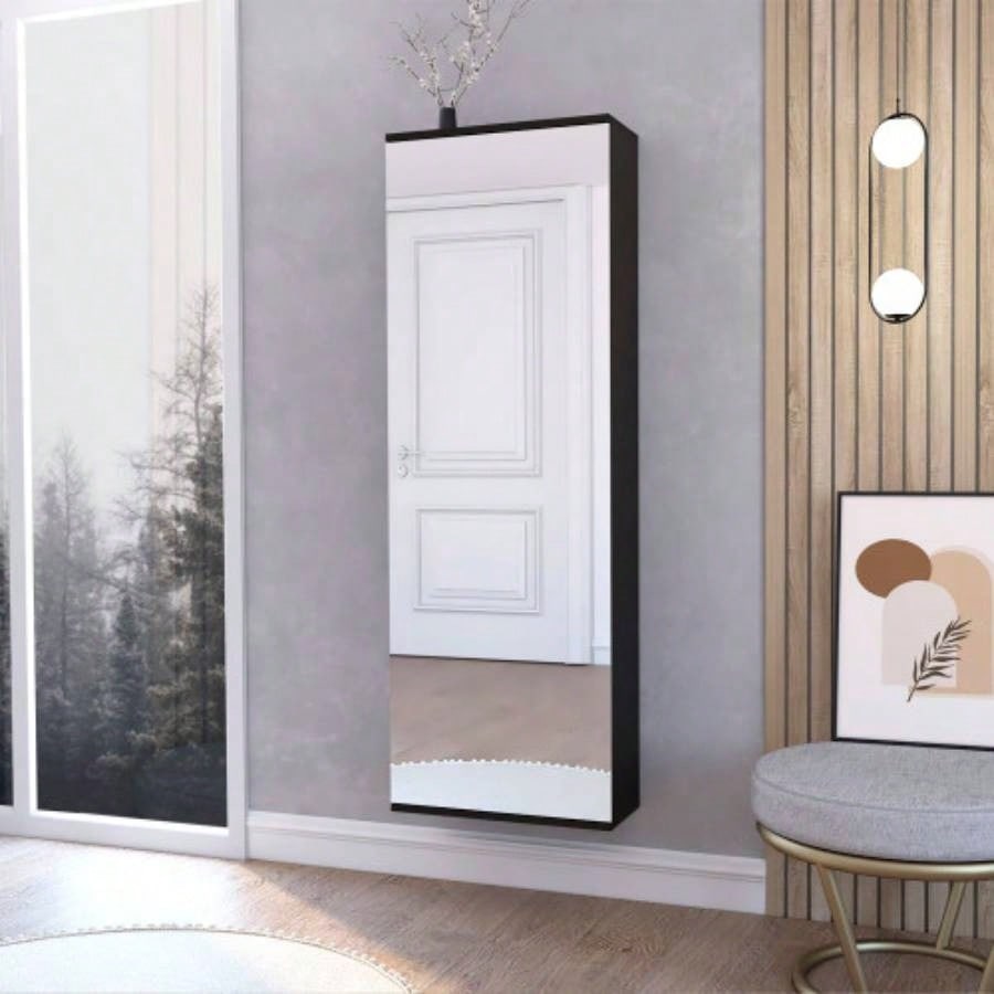 Wall Mounted Shoe Rack, Mirror, Five Shelves, Ten Shoes Capacity