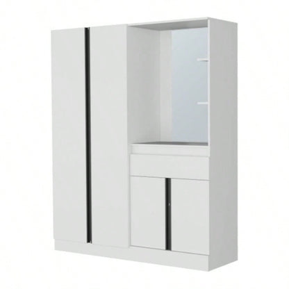 CaneMulti - Functional Wardrobe with Vanity Mirror and Storage, White