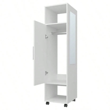 Summit Wardrobe in melamine with mirror, door and open storage
