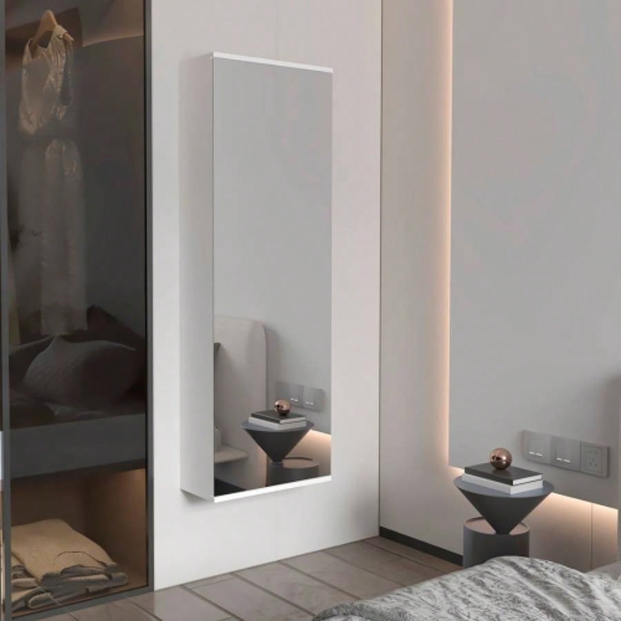 Wall Mounted Shoe Rack, Mirror, Five Shelves, Ten Shoes Capacity