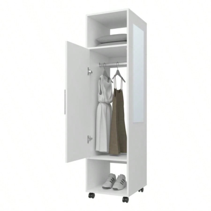 Summit Wardrobe in melamine with mirror, door and open storage