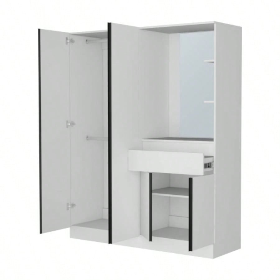 CaneMulti - Functional Wardrobe with Vanity Mirror and Storage, White
