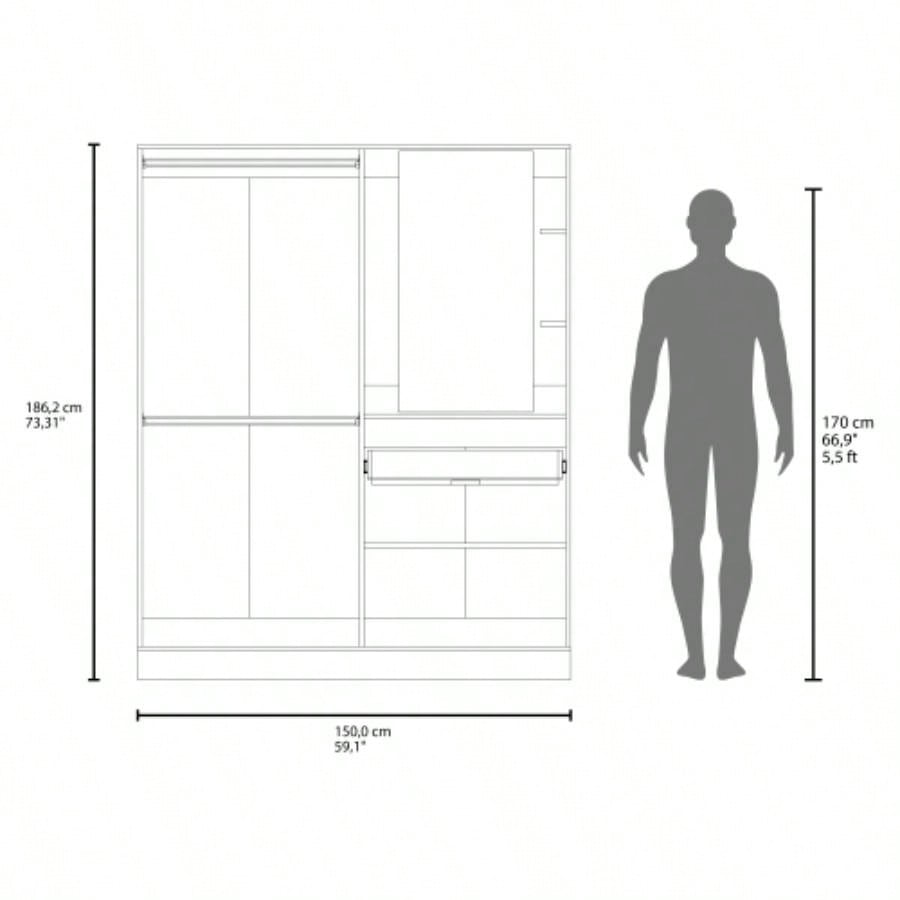 CaneMulti - Functional Wardrobe with Vanity Mirror and Storage, White