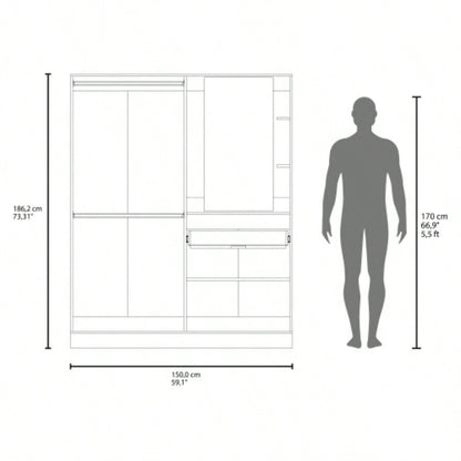 CaneMulti - Functional Wardrobe with Vanity Mirror and Storage, White