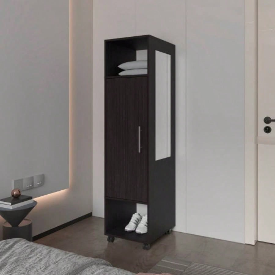 Summit Wardrobe in melamine with mirror, door and open storage