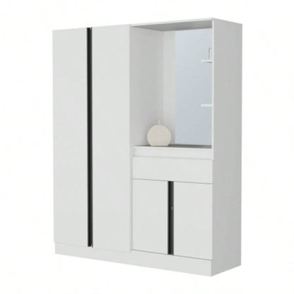 CaneMulti - Functional Wardrobe with Vanity Mirror and Storage, White