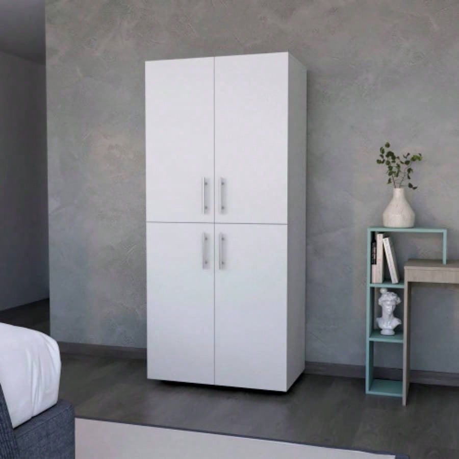 Hazel Armoire in melamine with 2 doors, 4 shelves and 2 clothes hanging bar