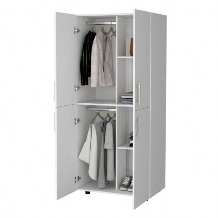 Hazel Armoire in melamine with 2 doors, 4 shelves and 2 clothes hanging bar