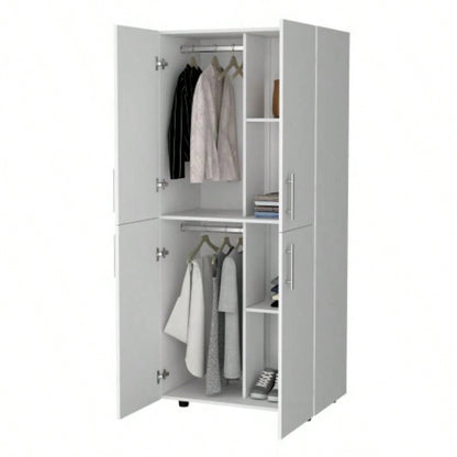 Hazel Armoire in melamine with 2 doors, 4 shelves and 2 clothes hanging bar