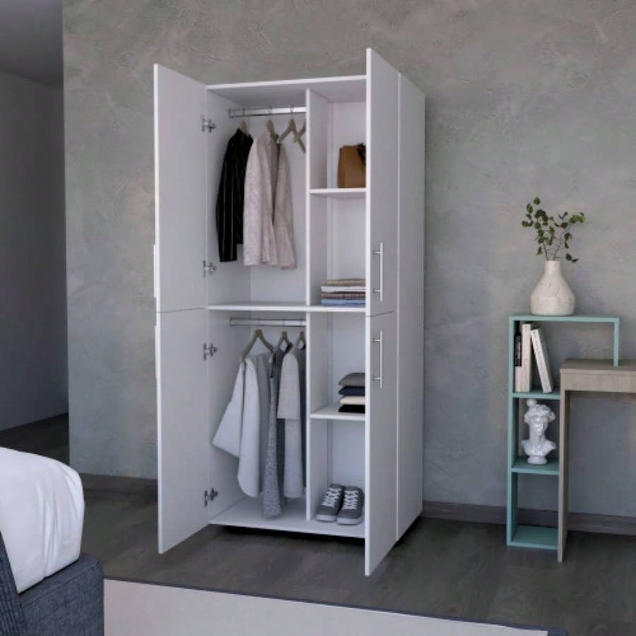 Hazel Armoire in melamine with 2 doors, 4 shelves and 2 clothes hanging bar
