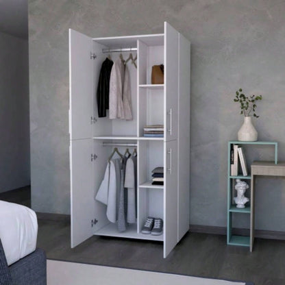 Hazel Armoire in melamine with 2 doors, 4 shelves and 2 clothes hanging bar