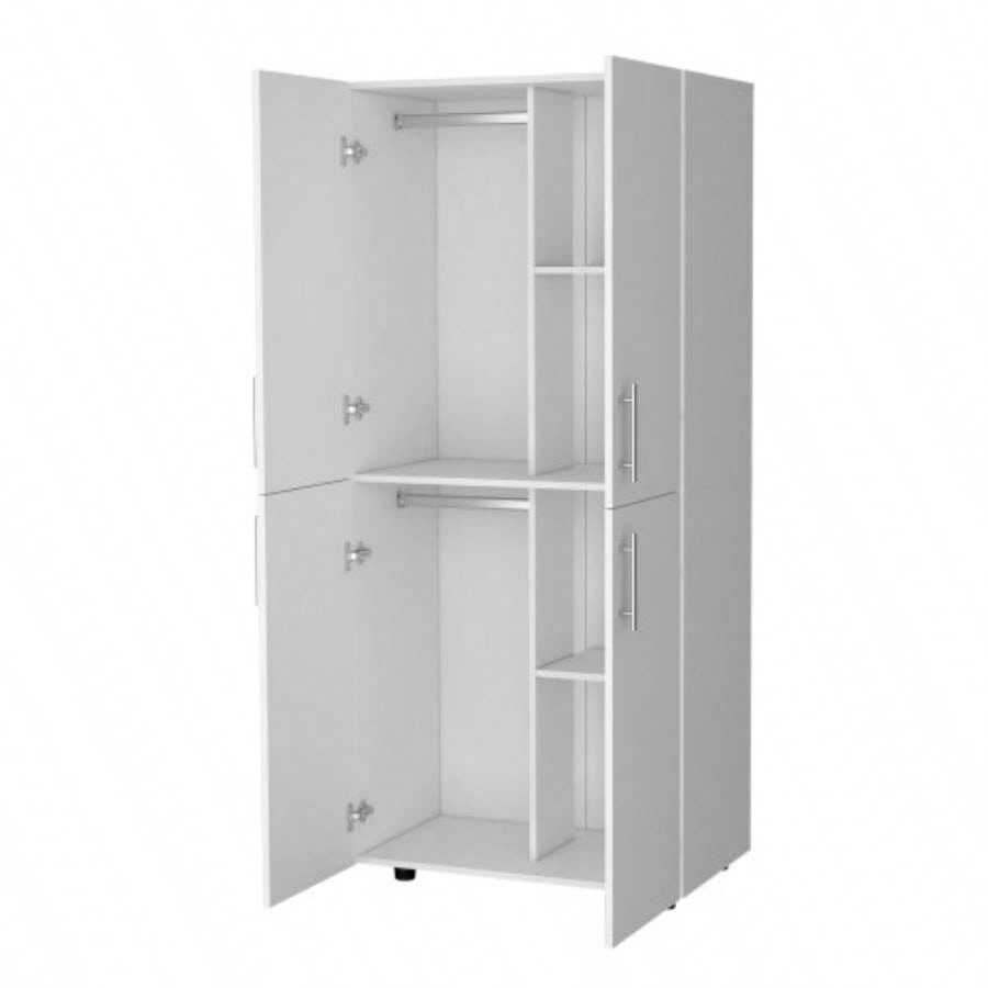 Hazel Armoire in melamine with 2 doors, 4 shelves and 2 clothes hanging bar