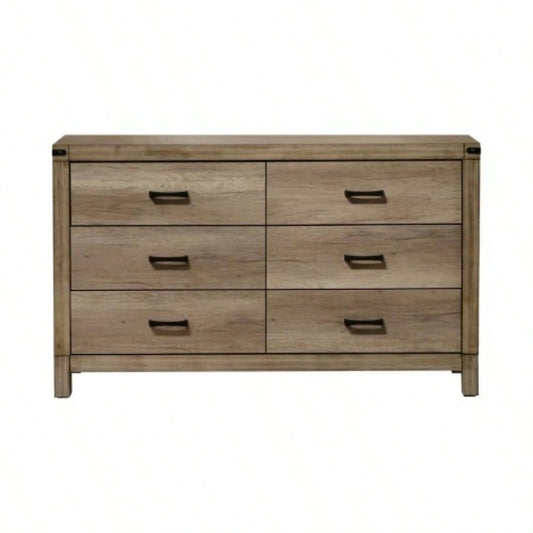 1pc Contemporary Six Drawer Dresser Bedroom Solid Wood Wooden Furniture Brown Melamine Rustic Furniture