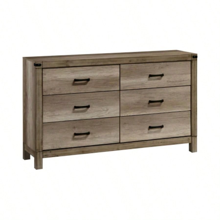 1pc Contemporary Six Drawer Dresser Bedroom Solid Wood Wooden Furniture Brown Melamine Rustic Furniture