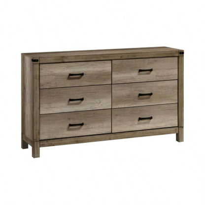 1pc Contemporary Six Drawer Dresser Bedroom Solid Wood Wooden Furniture Brown Melamine Rustic Furniture