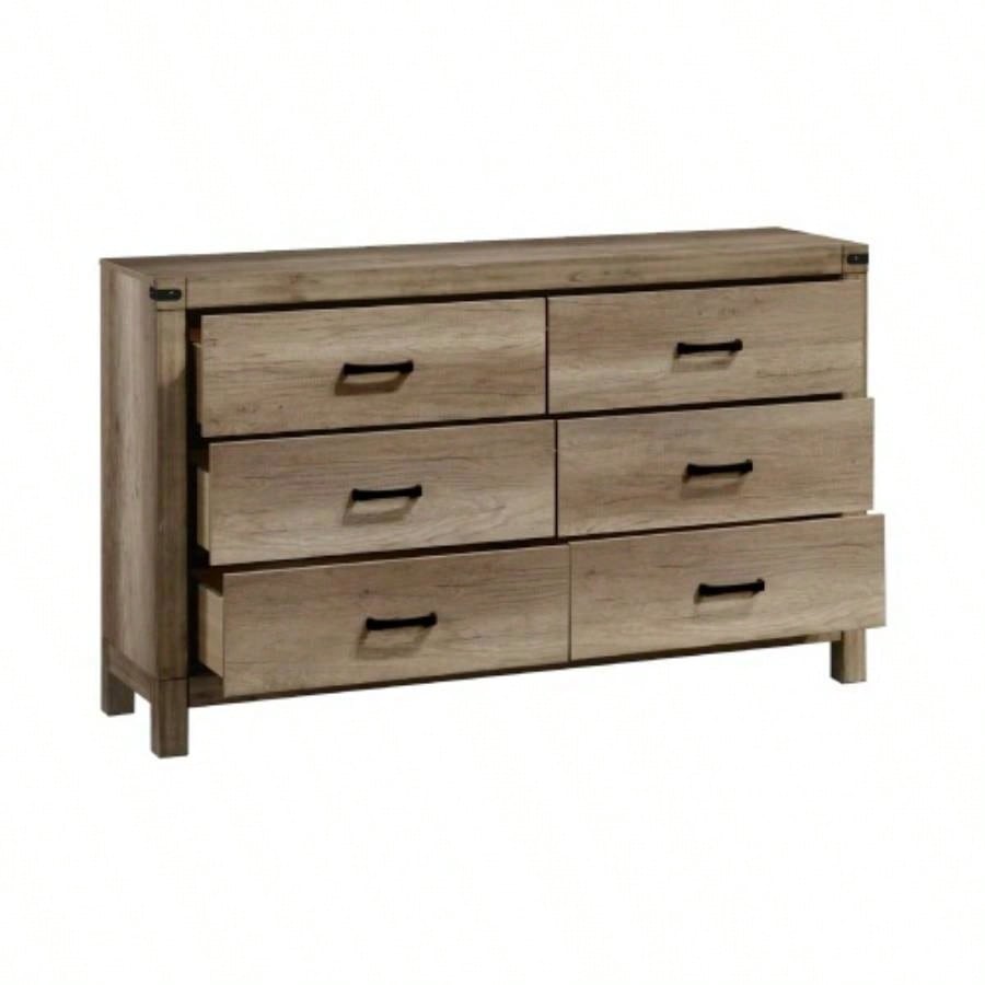 1pc Contemporary Six Drawer Dresser Bedroom Solid Wood Wooden Furniture Brown Melamine Rustic Furniture