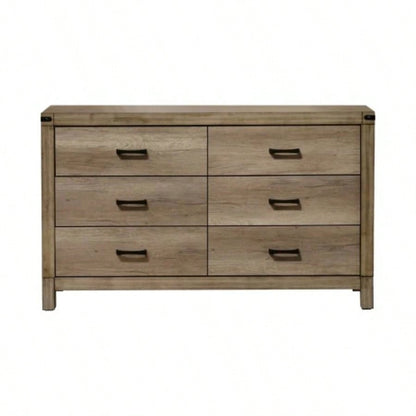 1pc Contemporary Six Drawer Dresser Bedroom Solid Wood Wooden Furniture Brown Melamine Rustic Furniture