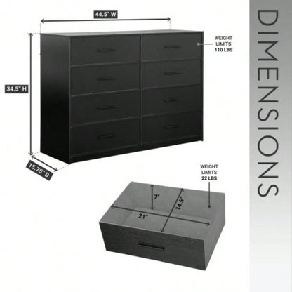 8 - Drawer Dresser with Large Fabric Drawers, Black