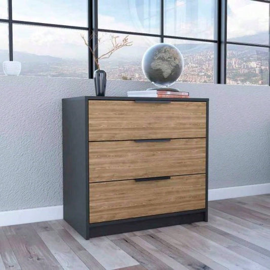 Dresser 27H, 3 Drawers Dresser, Superior Top, Black/ Light Oak