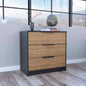 Dresser 27H, 3 Drawers Dresser, Superior Top, Black/ Light Oak