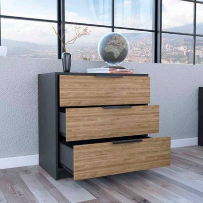 Dresser 27H, 3 Drawers Dresser, Superior Top, Black/ Light Oak