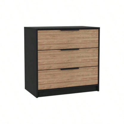 Dresser 27H, 3 Drawers Dresser, Superior Top, Black/ Light Oak
