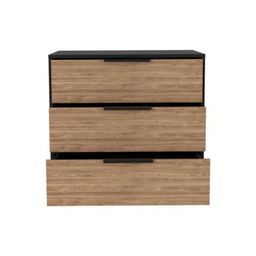 Dresser 27H, 3 Drawers Dresser, Superior Top, Black/ Light Oak