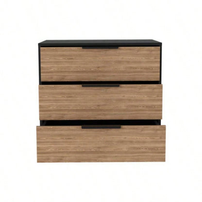 Dresser 27H, 3 Drawers Dresser, Superior Top, Black/ Light Oak